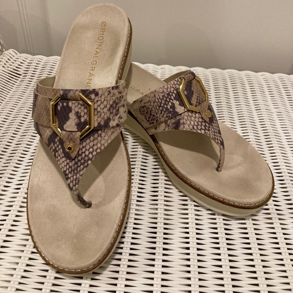 Cole Haan Original Grand Flatform(Platform) Python Snake Print Thong Sandal,